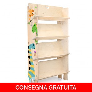 Onlywood Libreria Montessori legno DINO con disegni colorati
