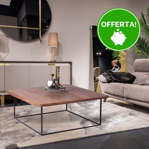 Tavolino da salotto in legno di Rovere impiallacciato con struttura in metallo nero verniciato - 100 x 100 x 40 h. cm