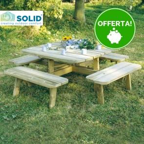 Tavolo Picnic in Legno Impregnato QUADRATO 228 x 228 cm - Con 4 Panche