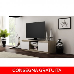 Onlywood Mobile TV Bianco e Legno color Rovere Chiaro 120 x 40 x 36h cm - Modello MALWA