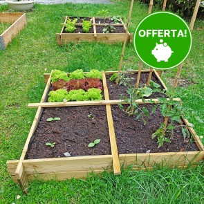 Onlywood Orto Rialzato Legno 4 Scomparti in Pino Trattato 100 x 100 x 18 cm
