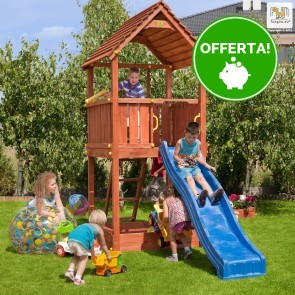 Parco Giochi in Legno Verniciato Color Teak Fungoo JOY Torre con Scivolo