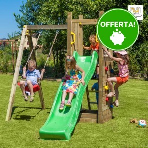 Parco Giochi in Legno Autoclavato Fungoo FUNNY 3 con Scivolo e Altalena