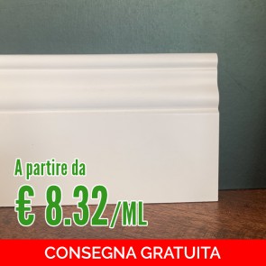 Battiscopa Legno BIANCO Laccato - Modello Ducale - 100 x 13 mm - Asta 2,5 m