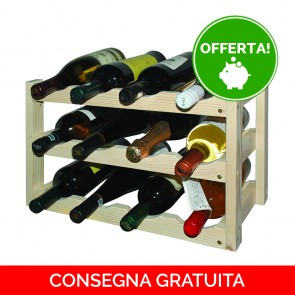 Cantinetta portabottiglie in Legno Massello - 45 x 26 x 29h cm - 12 bottiglie