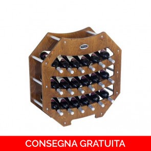 Cantinetta portabottiglie in legno MINI OTTAGONO - 75 x 25 x 75h cm - 18 bottiglie - finitura Noce
