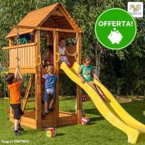 Parco Giochi in Legno verniciato Color Teak Fungoo FORTRESS Torre con Scivolo