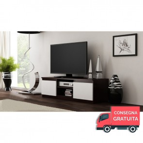 Mobile TV Bianco e Legno color Wenge 120 x 40 x 36h cm - Modello MALWA