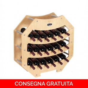 Cantinetta portabottiglie in legno MINI OTTAGONO - 75 x 25 x 75h cm - 18 bottiglie - finitura Acero
