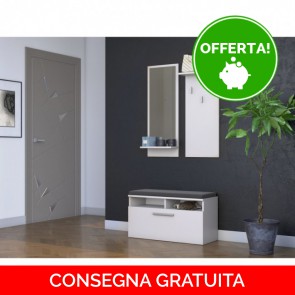 Onlywood Mobile ingresso con Panca e Appendiabiti Kit Completo - Laminato Bianco Opaco