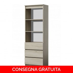 Onlywood Libreria Scaffale in Legno - 60 x 35 x 180 h cm con Cassetti - Rovere Chiaro