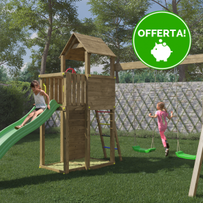 Parco Giochi in Legno Autoclavato Fungoo BOOMER con  Scivolo e Altalene