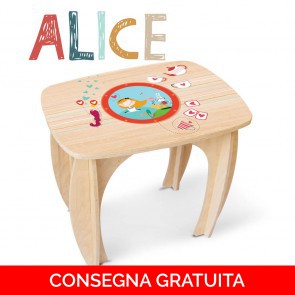 Onlywood Tavolino in legno per bambini ALICE con Disegni Colorati