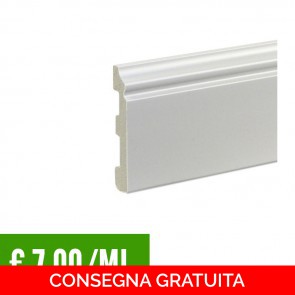 Battiscopa PVC Bianco Impermeabile con Passafilo - Modello Ducale - 81,5 x 13,5 mm - CONFEZIONE RISPARMIO 24 ML