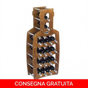 Cantinetta portabottiglie in legno BOTTIGLIA - 50 x 25 x 120h cm -18 bottiglie - finitura Noce