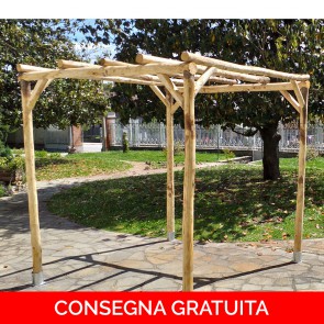 Onlywood Pergola autoportante RUSTICA 400 x 250 cm in Castagno Scortecciato - Portata 50 Kg - ANCHE SU MISURA