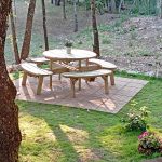Onlywood Tavolo Picnic in Legno Impregnato ROTONDO Diametro 219 cm - Con 4 Panche-78719