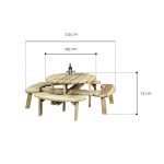 Onlywood Tavolo Picnic in Legno Impregnato ROTONDO Diametro 219 cm - Con 4 Panche-58244