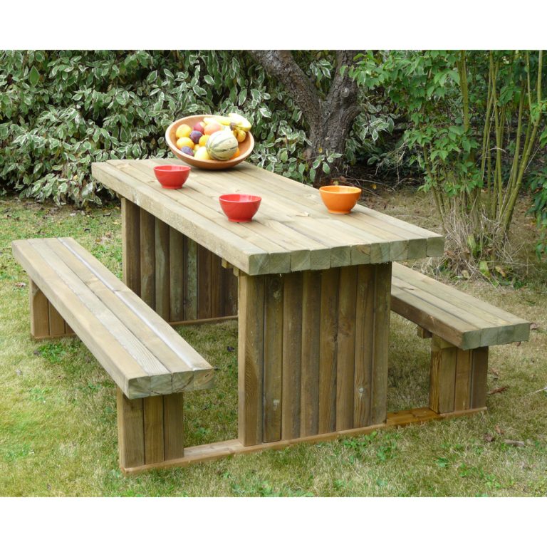 Tavolo Picnic in legno SOLIDO 180 x 159 cm - con Panche-0