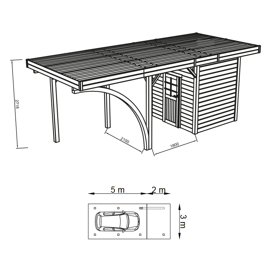 Carport + Ripostiglio in legno IMPREGNATO 7 x 3 metri-27399