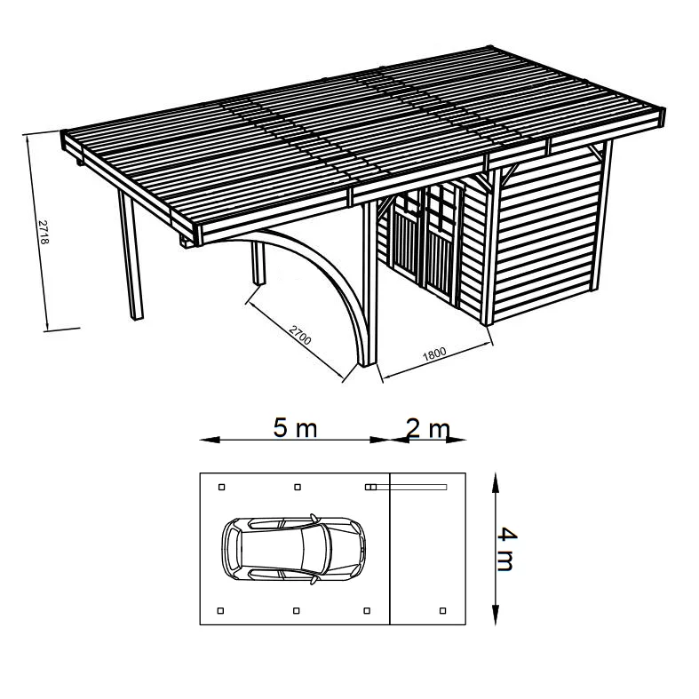 Carport + Ripostiglio in legno IMPREGNATO 7 x 4 metri-27402