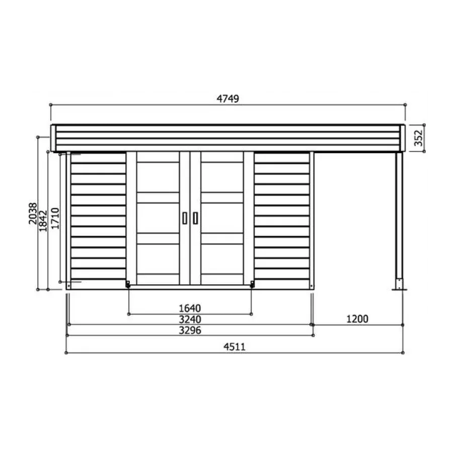 Casetta in legno LARVIK 329 x 120 x 241 h. cm con pergola - Carico neve 30 kg/Mq-28088