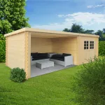 Casetta con pergolato in legno IMPREGNATO ROHAN 668 x 301 x 220 spessore 28 pavimento COMPRESO - Carico neve 30 kg/mq-0