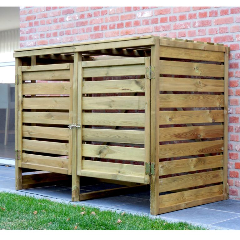 Porta bidoni da esterno Doppio 150 X 82 X 120 h.cm in Legno Trattato - RACCOLTA DIFFERENZIATA-0