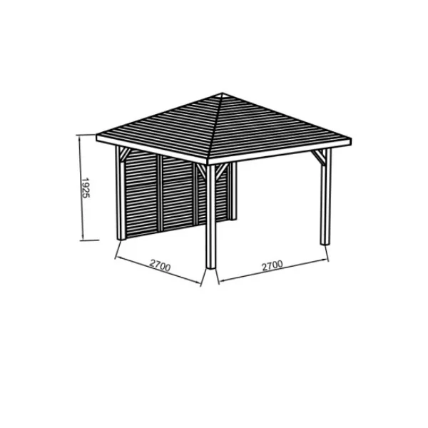 Gazebo in Legno Chiuso KIOSK Tetto con tegole + frangivista 347x347 cm - Antivento-29998