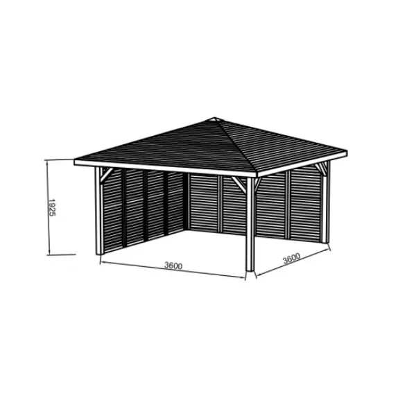 Gazebo in Legno Chiuso KIOSK Tetto con tegole + frangivista 437x437 cm - Antivento-30002