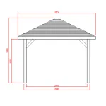 Gazebo in Legno Chiuso KIOSK Tetto con tegole + frangivista 347x347 cm - Antivento-30010