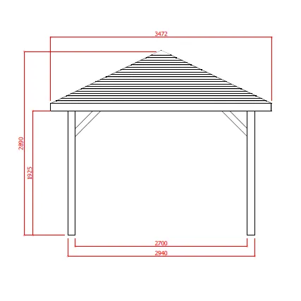 Gazebo in Legno Chiuso KIOSK Tetto con tegole + frangivista 347x347 cm - Antivento-30010