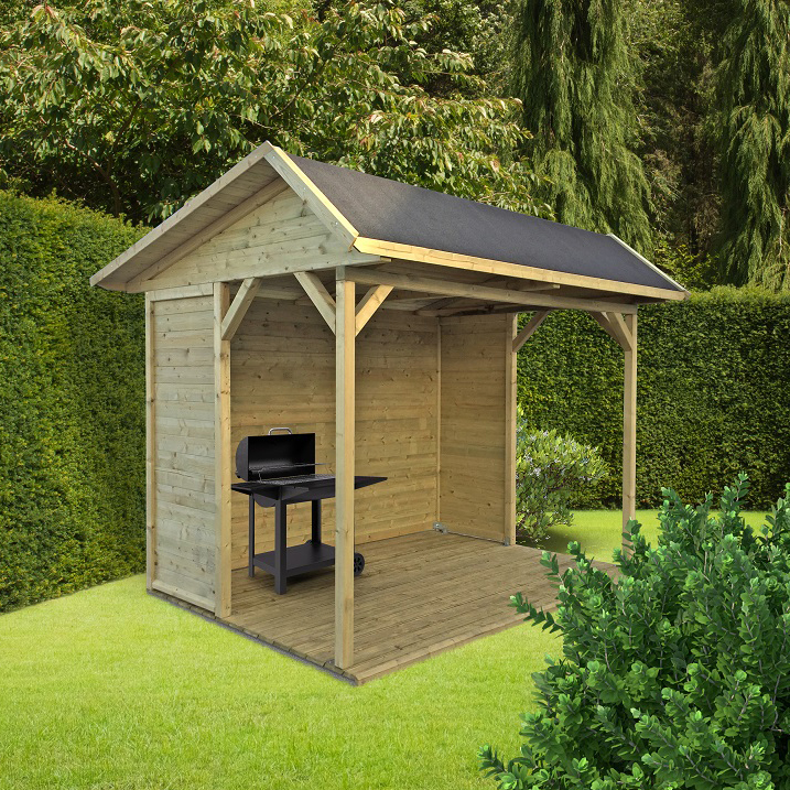 Gazebo in Legno Chiuso RONSBURG + Frangivista 340 x 250 cm-0