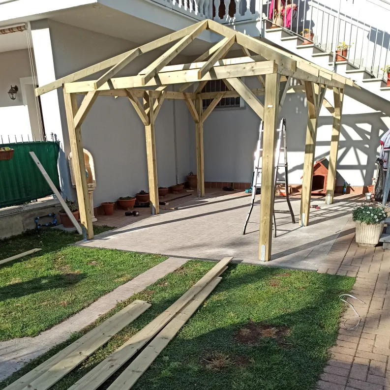 Gazebo in Legno KIOSK Tetto con tegole 449x347 cm - Antivento-47856