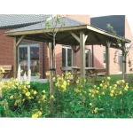 Gazebo in Legno KIOSK Tetto con tegole 449x347 cm - Antivento-31468