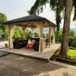 Gazebo in Legno KIOSK Tetto con tegole 629x347 cm - Antivento-46848