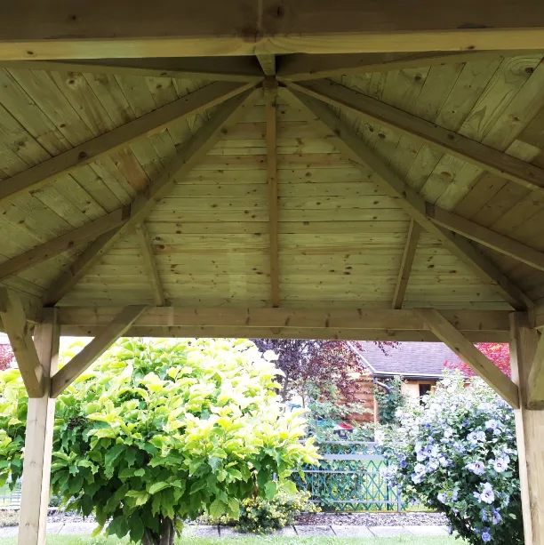 Gazebo in Legno KIOSK Tetto con tegole 629x347 cm - Antivento-37781