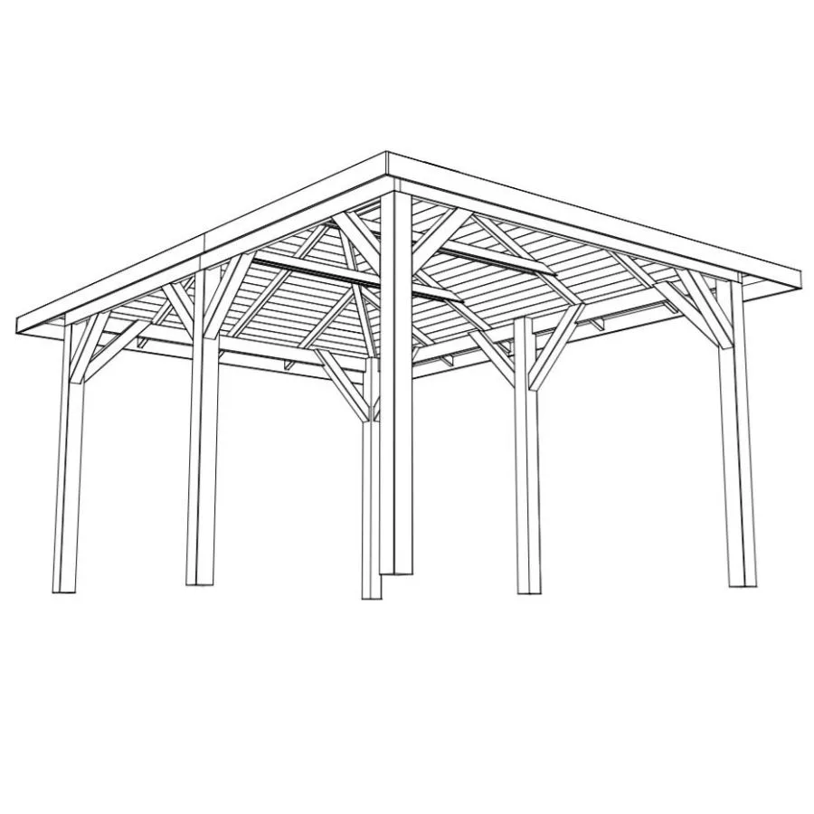 Gazebo in Legno KIOSK Tetto con tegole 449x347 cm - Antivento-42207