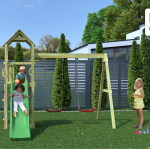 Parco Giochi in Legno Autoclavato Fungoo FLAPPI Torre con Scivolo e Altalene-0