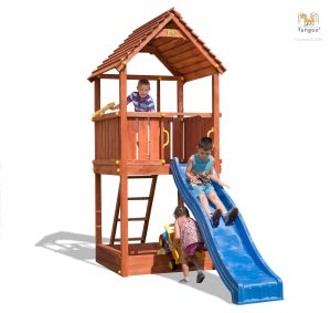 Parco Giochi in Legno Verniciato Color Teak Fungoo JOY Torre con Scivolo-33208