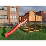 Parco Giochi in Legno Verniciato Color Teak Fungoo MY SPACE XL Torre con Scivolo e Casetta-39682