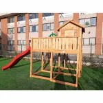 Parco Giochi in Legno Verniciato Color Teak Fungoo MY SPACE XL Torre con Scivolo e Casetta - foto 12