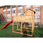 Parco Giochi in Legno Verniciato Color Teak Fungoo MY SPACE XL Torre con Scivolo e Casetta-39684