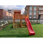Parco Giochi in Legno Verniciato Color Teak Fungoo MY SPACE XL Torre con Scivolo e Casetta-39683