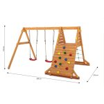 Parco Giochi in Legno Verniciato Color Teak Fungoo SPIDER con Altalene e Parete d'Arrampicata-34510
