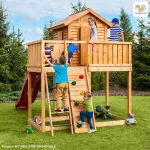Parco Giochi in Legno Verniciato Color Teak Fungoo MY SIDE Torre con Scivolo e Casetta - foto 3