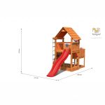 Parco Giochi in Legno Verniciato Color Teak Fungoo BIG LEADER Torre con Scivolo e Parete per Arrampicata-42449