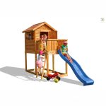 Parco Giochi in Legno Verniciato Color Teak Fungoo MY HOUSE Torre con Scivolo e Casetta-42456
