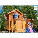 Parco Giochi in Legno Verniciato Color Teak Fungoo MY HOUSE Torre con Scivolo e Casetta-42453