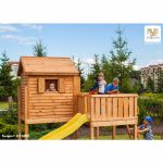 Parco Giochi in Legno Verniciato Color Teak Fungoo MY SIDE Torre con Scivolo e Casetta-42461